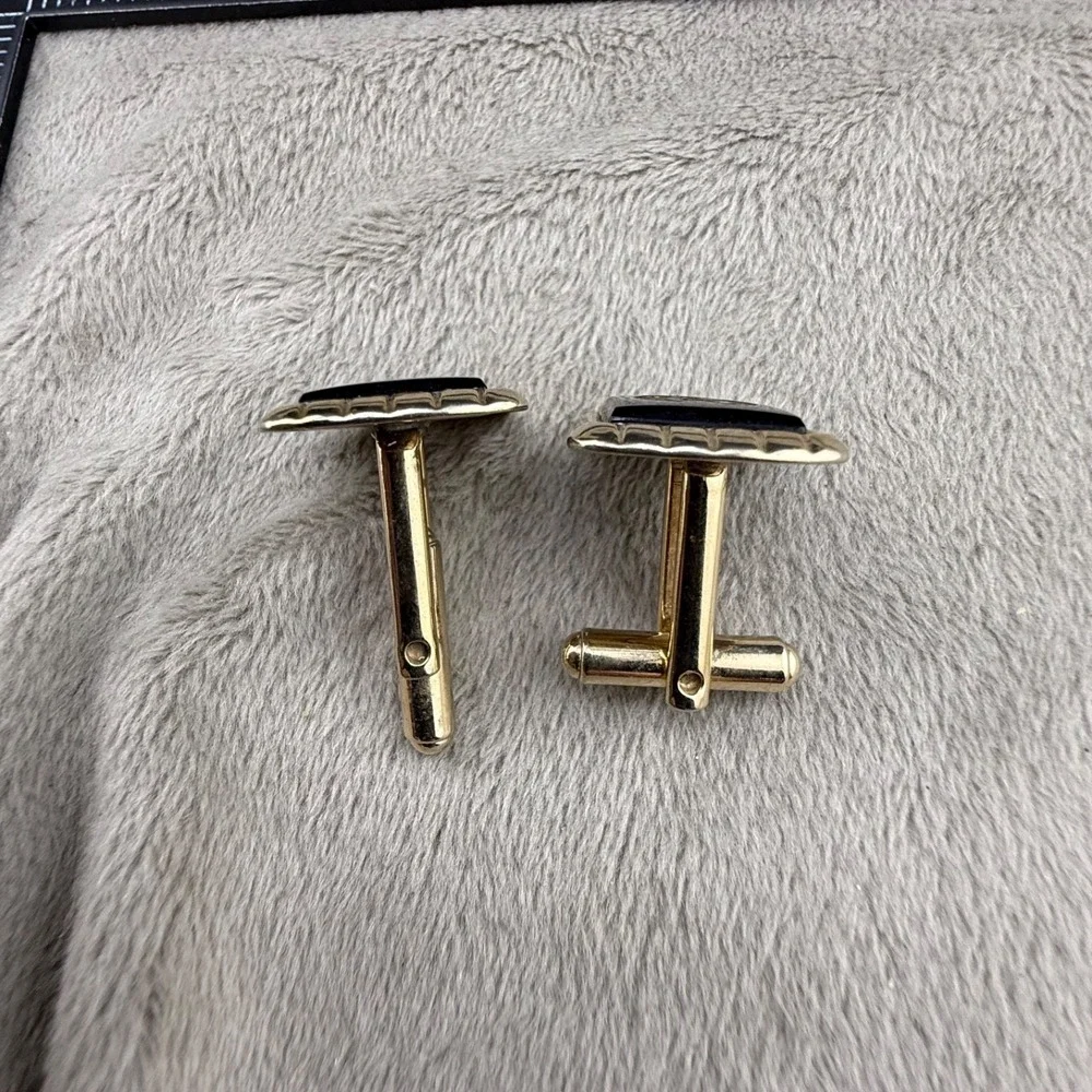 Vintage Shriner's Cufflinks Tie Clip Masons Gold Tone Stone